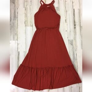 Elegant Rust Halter Dress